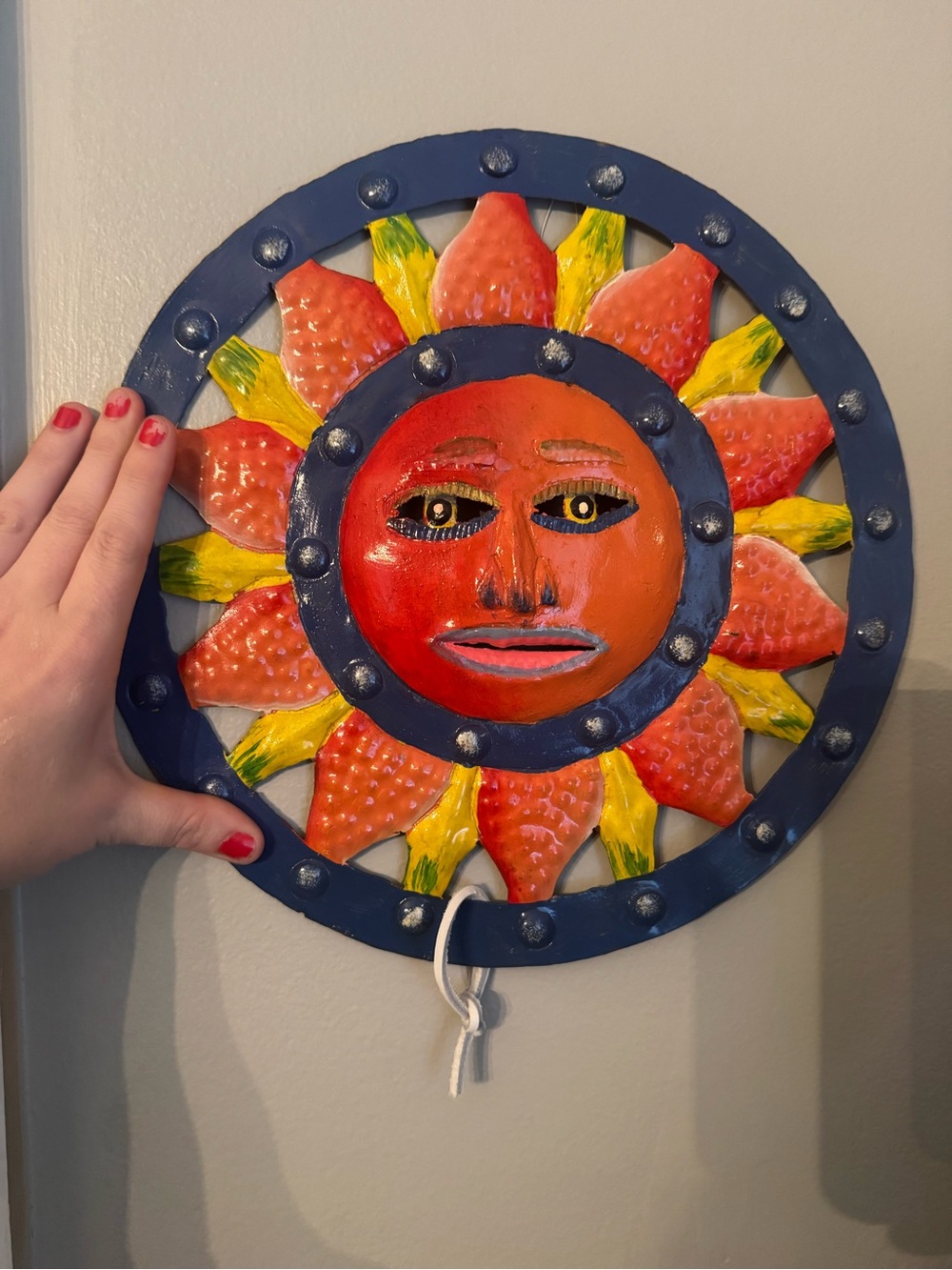 Funky Handpainted Sun Wall Hanging - Bright Orange, Yellow & Blue